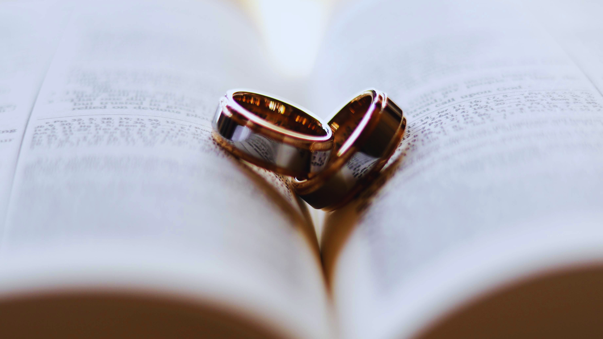 Two wedding rings in between pages