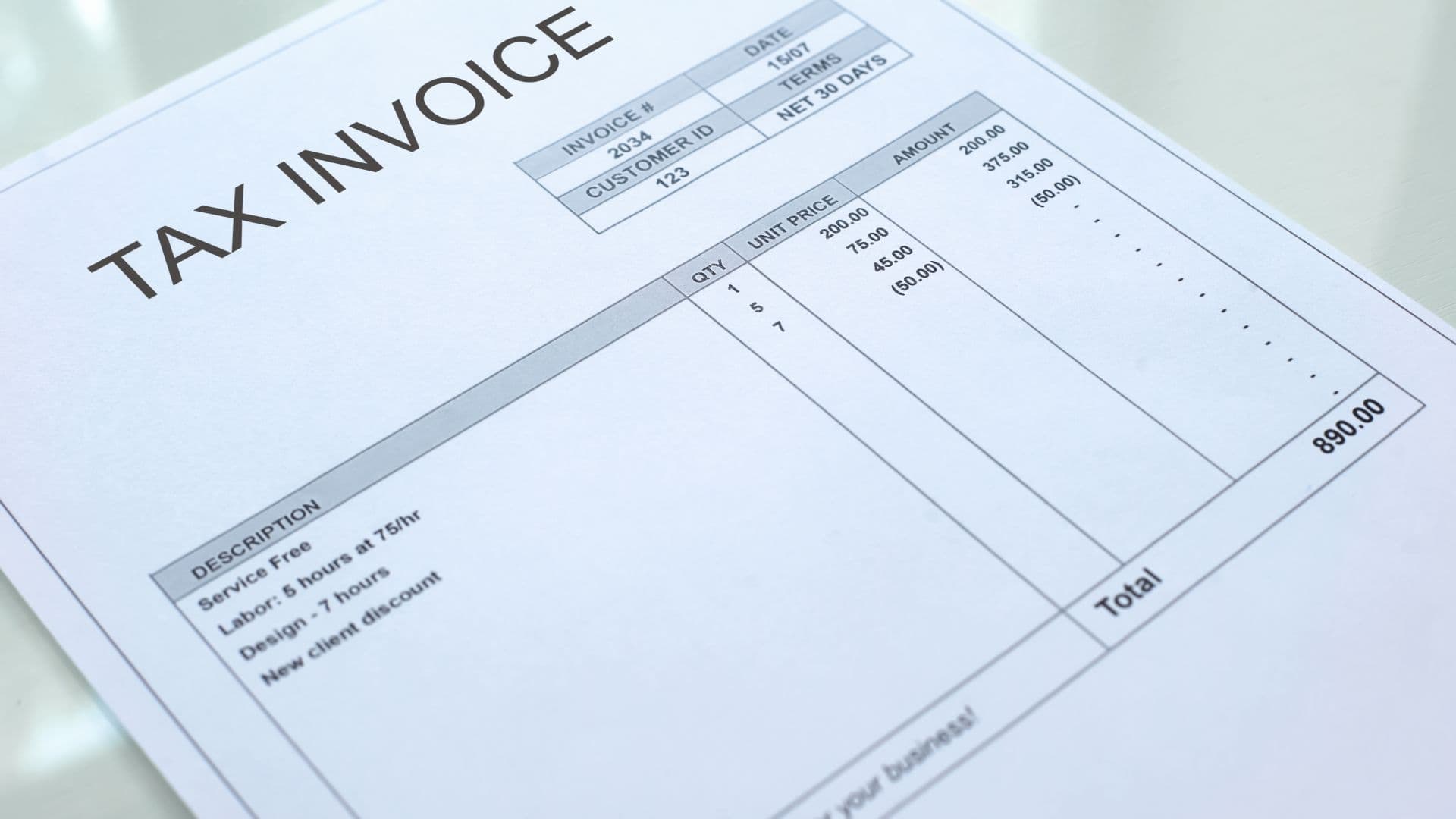 Information Included in a Tax Invoice